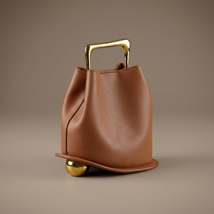Chic women's bucket bag, elegant PU leather daily carry handbag with structured design.
