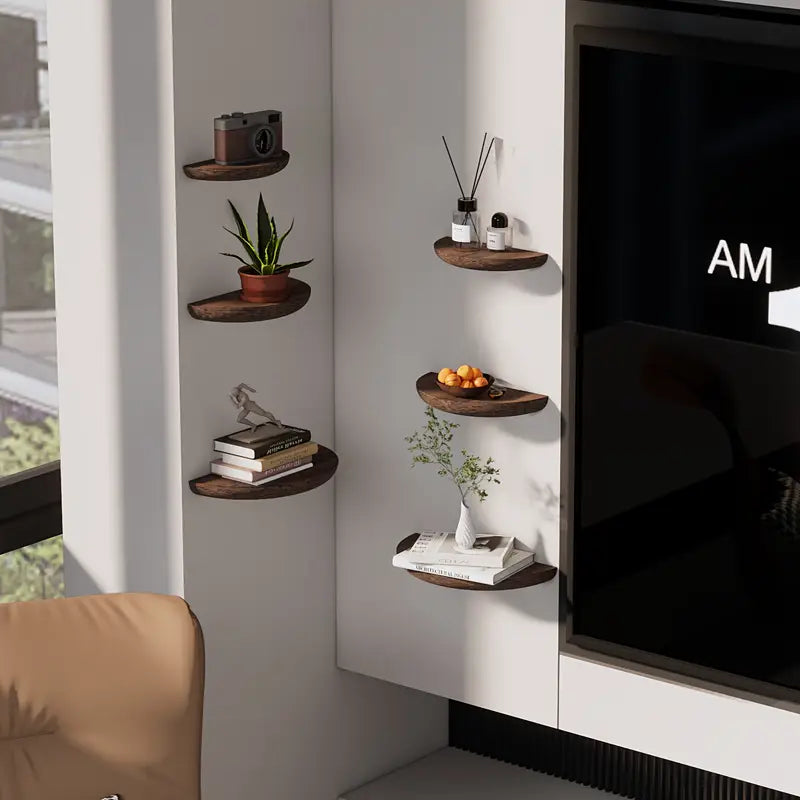 Modern decorative half-round floating shelf adds a unique touch to any wall, ideal for home decor.