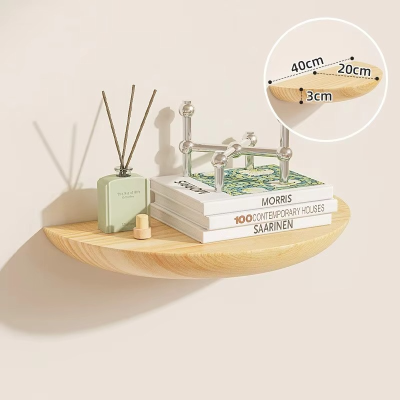 Smooth wooden half-round floating display shelf, enhancing modern minimalist home decor.
