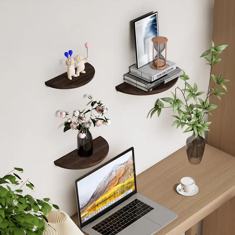 Sleek half-round floating shelf seamlessly mounts to walls for elegant, modern storage and display.