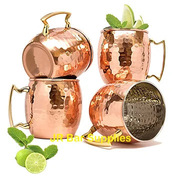 Premium hammered copper mug set, perfect for Moscow Mules, chilled drinks, & stylish home decor.
