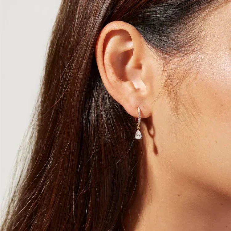 Elegant handmade 14K gold-plated zirconia earrings. Sparkling minimalist women's jewelry, perfect gift.