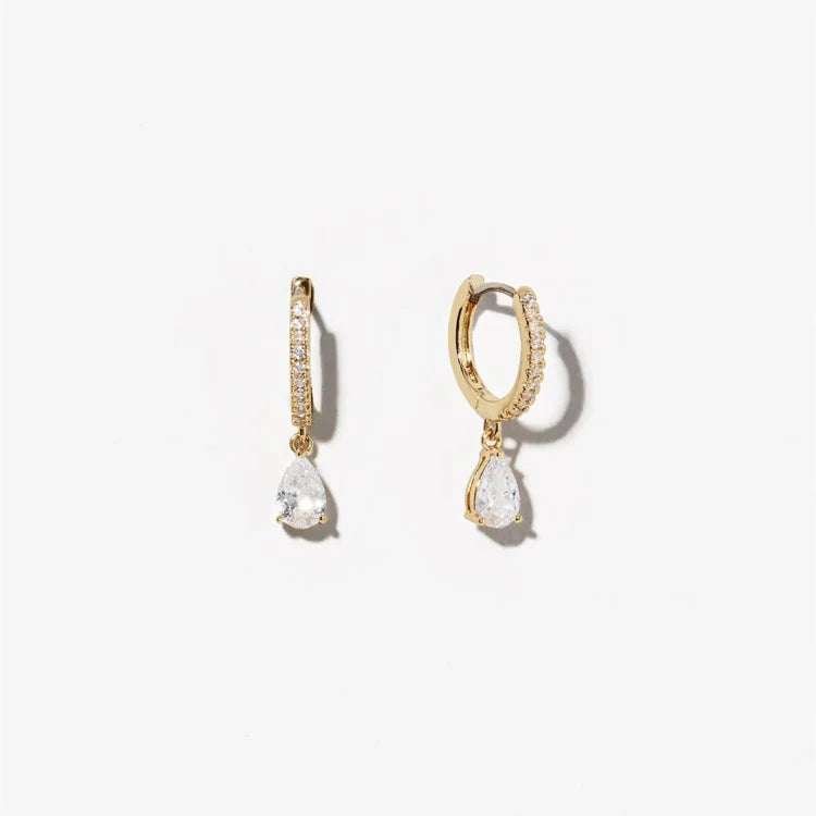 Minimalist handmade 14K gold-plated zirconia earrings. Elegant sparkling women's jewelry, ideal gift choice.