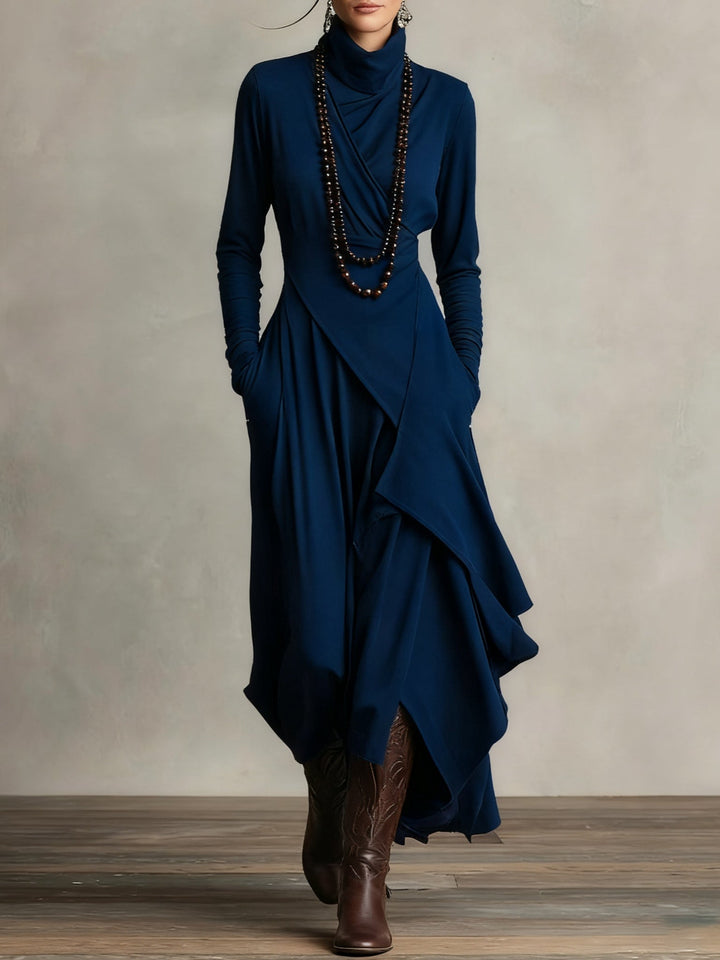Versatile high-neck Vivian maxi dress for women, elegant long-sleeve, ideal for formal & evening occasions.