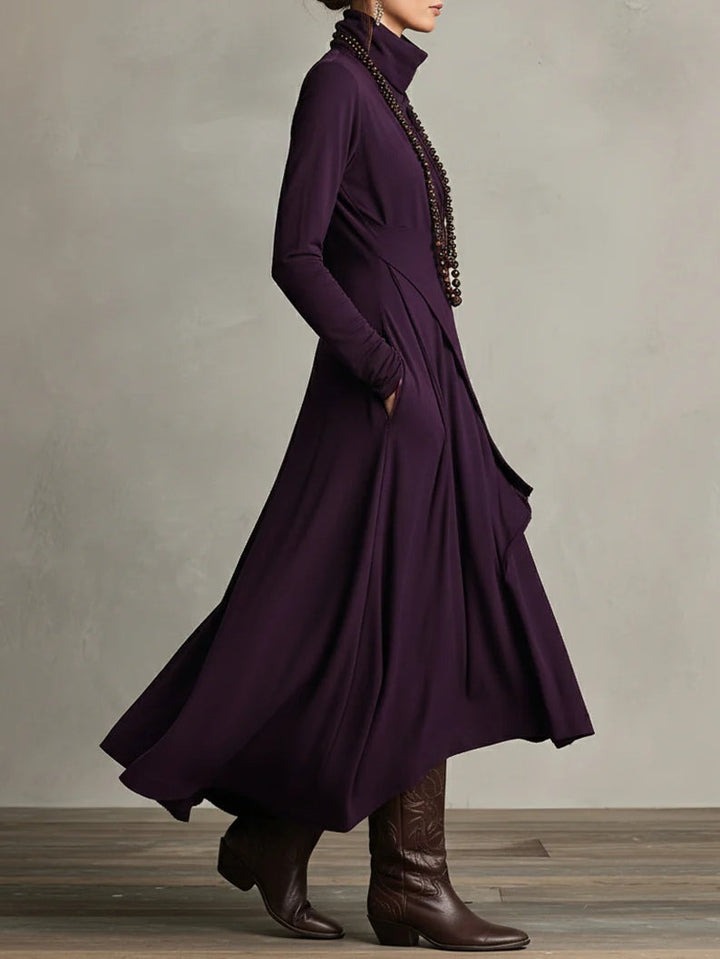 Black sophisticated high-neck Vivian maxi dress, women's long-sleeve evening gown, timeless fashion.
