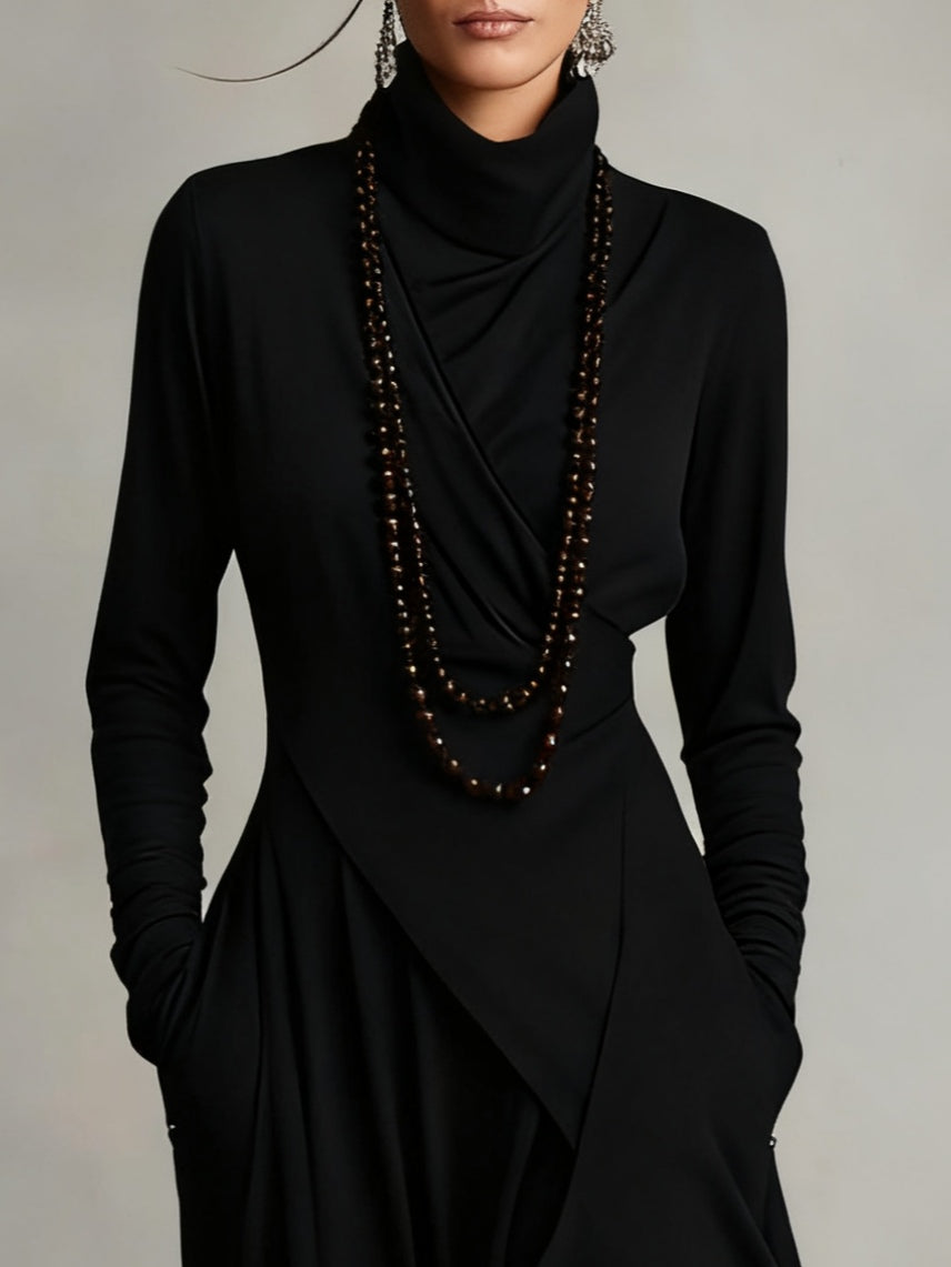 Women's high-neck, long-sleeve Vivian maxi dress, elegant and flowing, ideal for formal evenings.