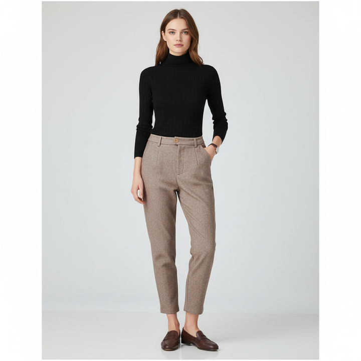Women's comfortable wool harem trousers in khaki, high-waisted and elegant for autumn