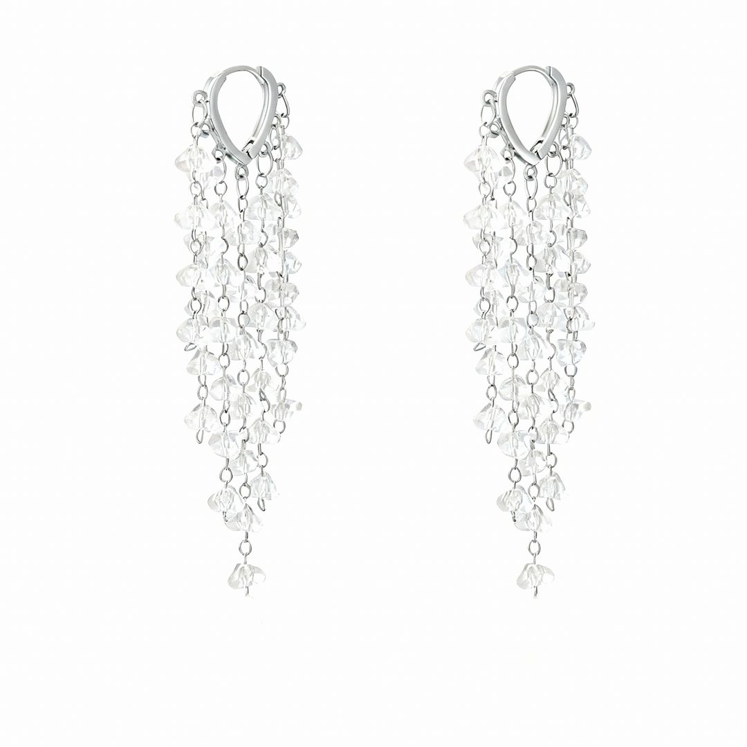 Delicate irregular crystal dangle earrings with long tassels, a beautiful and elegant women's fashion piece.