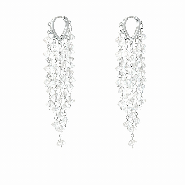 Delicate irregular crystal dangle earrings with long tassels, a beautiful and elegant women's fashion piece.
