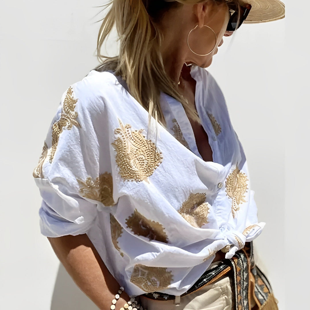 Chic Isabelle women's blouse, a versatile elegant top with a modern tailored fit.