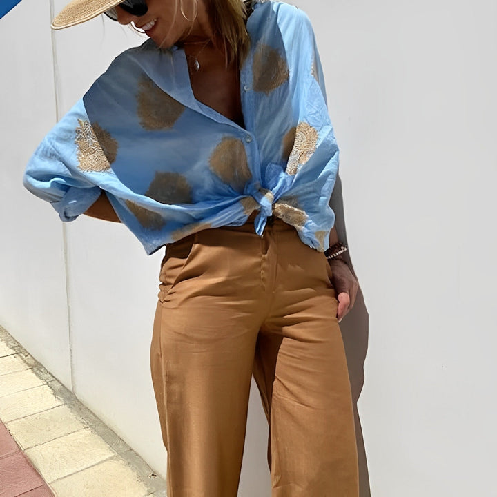 Isabelle women's blouse, a stylish shirt crafted from breathable fabric, perfect for summer.
