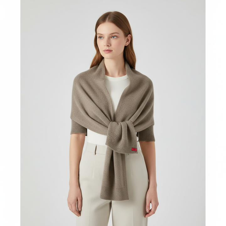 Women's soft knit wrap scarf in a sophisticated design, perfect winter fashion accessory.