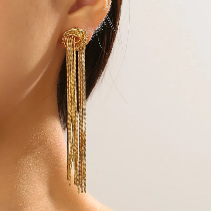 Stunning long tassel earrings for women, featuring an elegant knot, ideal for special occasions.