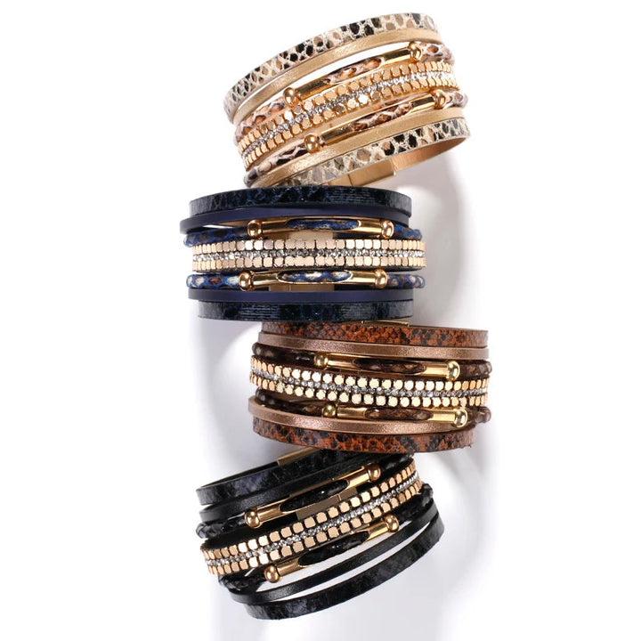 Stylish women's layered snake leather bracelet, an elegant accessory, perfect for adding a chic touch.
