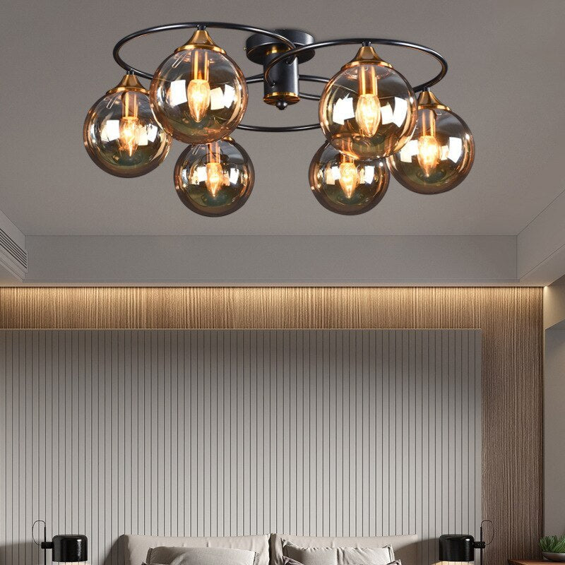 Vintage-style LED ceiling light, a modern fixture with elegant glass lampshade for home decor.