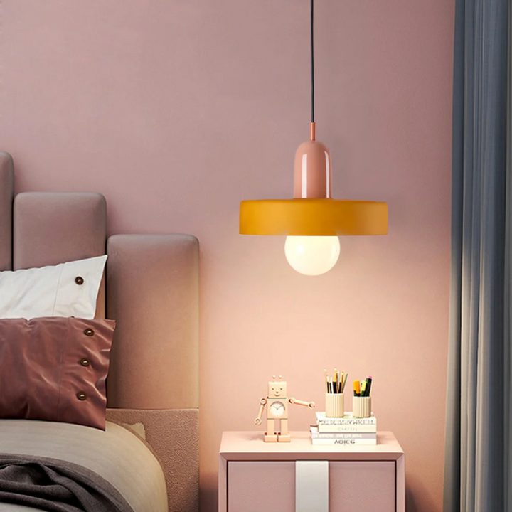 Adjustable LED pendant with elegant glass globe, contemporary living room lighting.