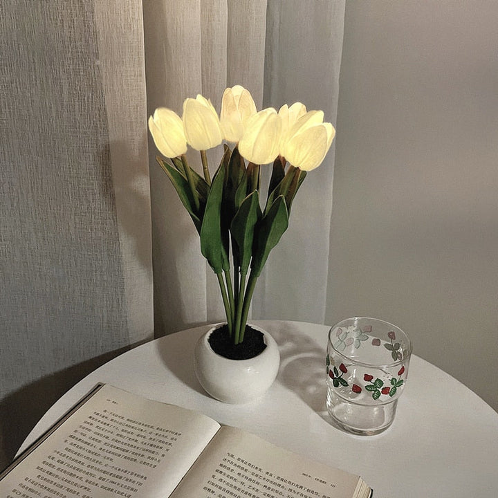 Detail shot of LED tulip petals, showcasing the intricate design of the floral night light.
