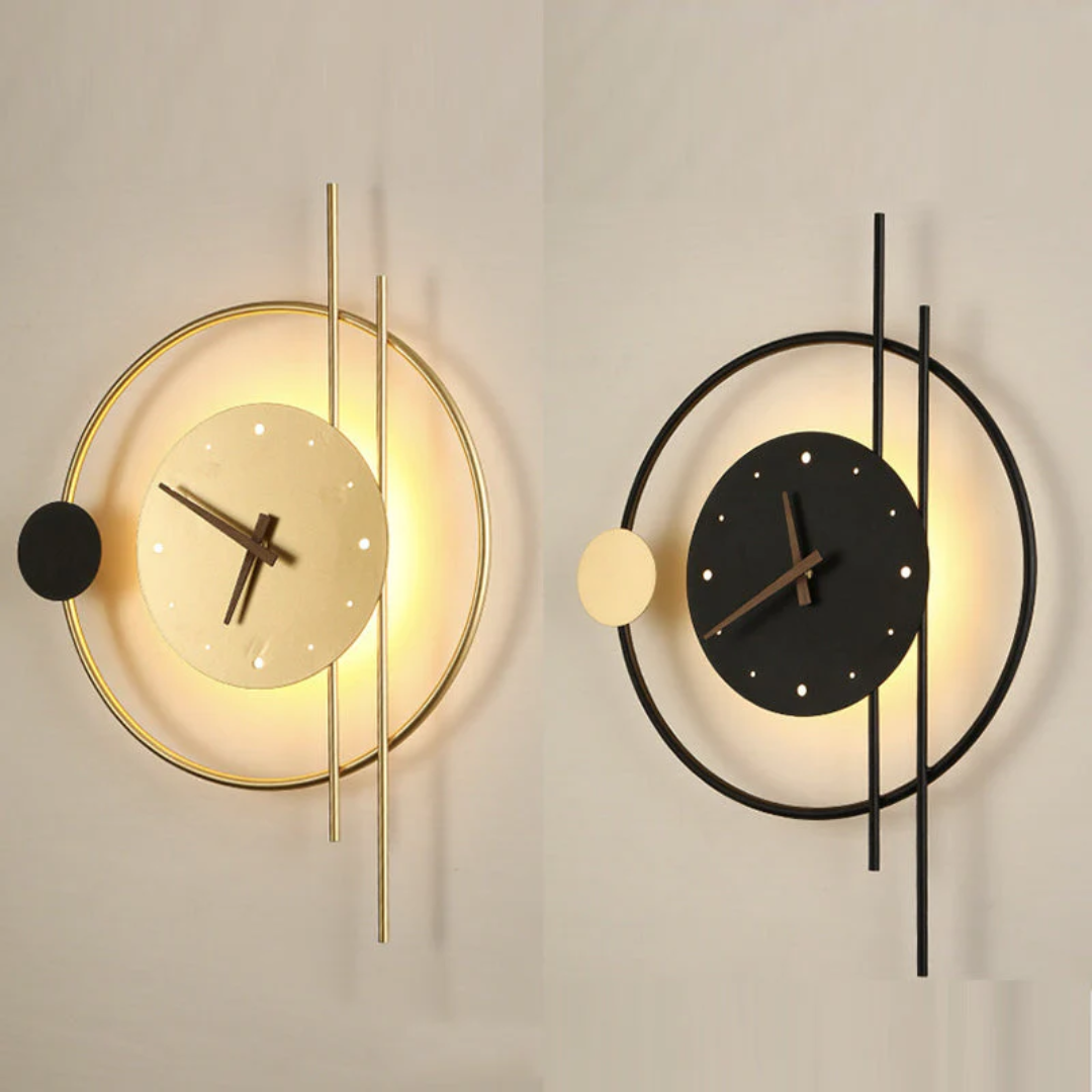 Elegant LED Wall Clock Lamp, modern timepiece with ambient lighting for contemporary home decor.