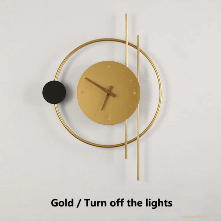 Chic LED wall clock, modern design & ambient light dining room lamp. Enhances home decor.