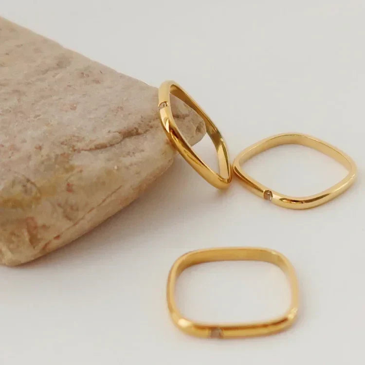 Delicate Leona minimalist square zirconia ring, silver plated. Perfect for elegant women's stackable jewelry.