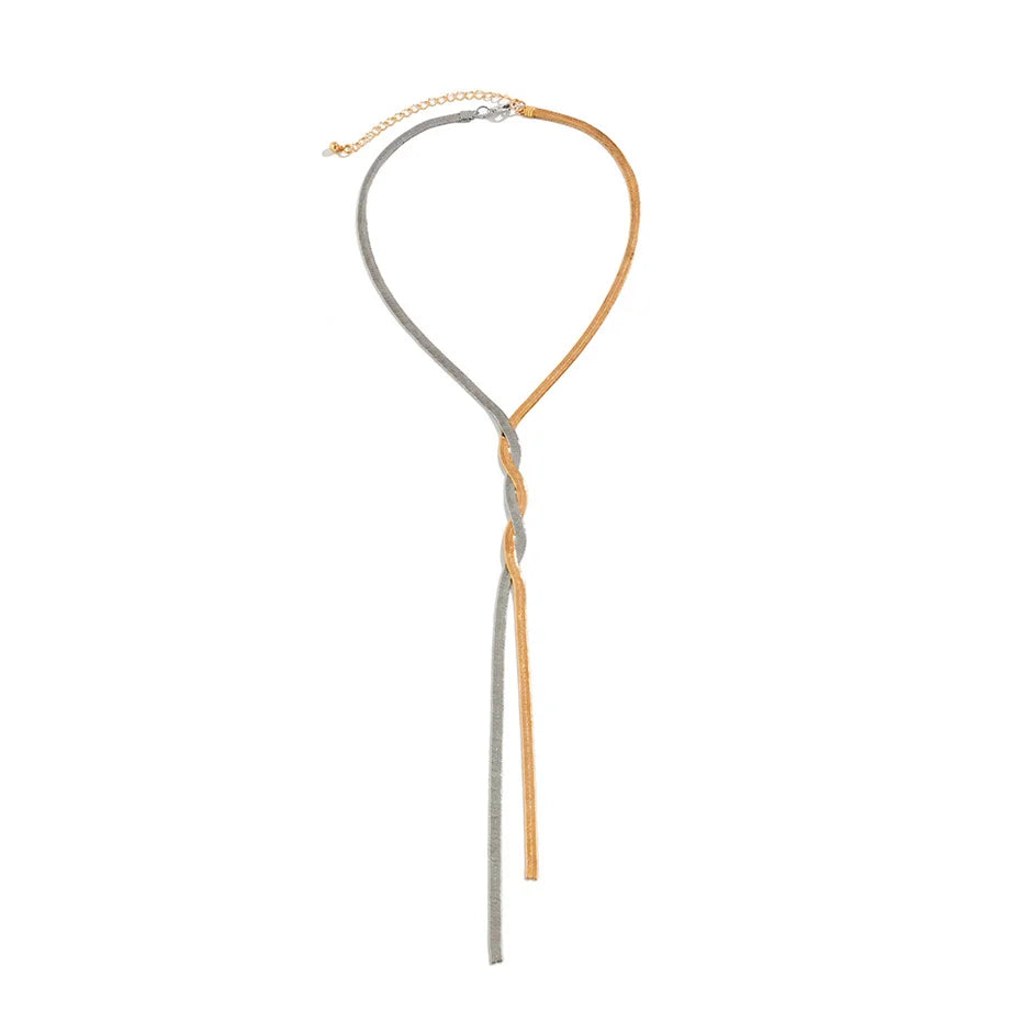 Silver stainless steel long chain necklace, an elegant and minimalist women's accessory for versatile styling.