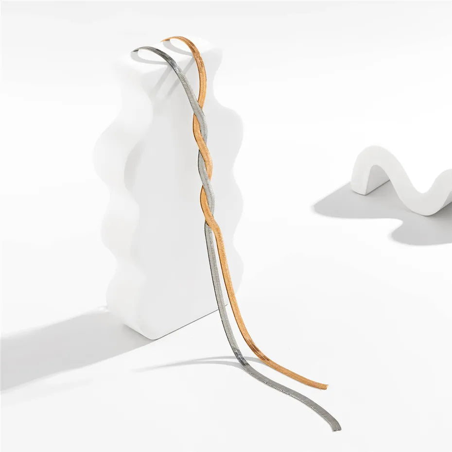 Women's elegant long chain necklace, a versatile gold or silver stainless steel jewelry gift for her.