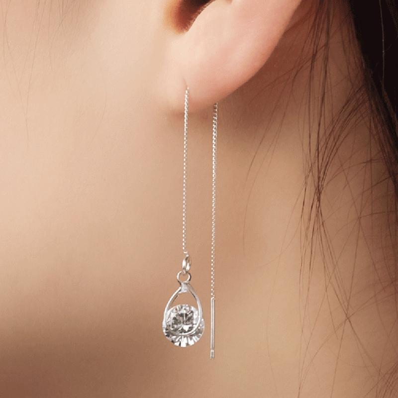 Elegant long drop rhinestone dangle earrings for women, sparkling fashion jewelry.