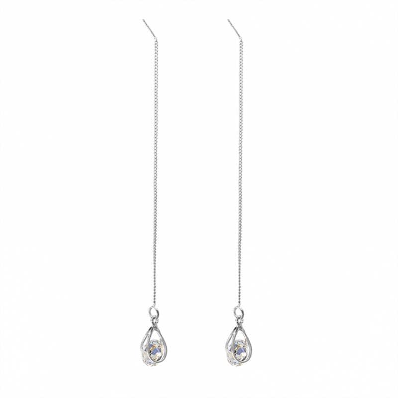 Sophisticated long drop rhinestone dangle earrings, elegant women's fashion jewelry.