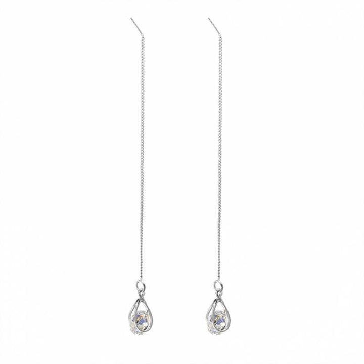 Sophisticated long drop rhinestone dangle earrings, elegant women's fashion jewelry.