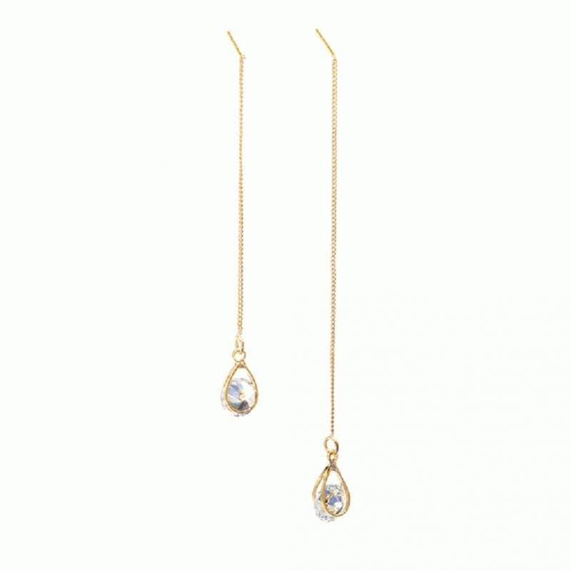 Dazzling long drop rhinestone earrings, elegant women's dangle jewelry for a glamorous look.
