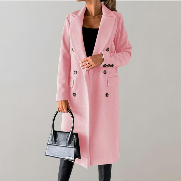 Elegant long winter coat for women, perfect for stylish cold weather fashion.