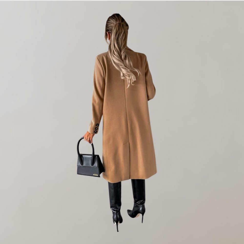 Women's long elegant winter coat, a fashionable warm jacket for chilly days.