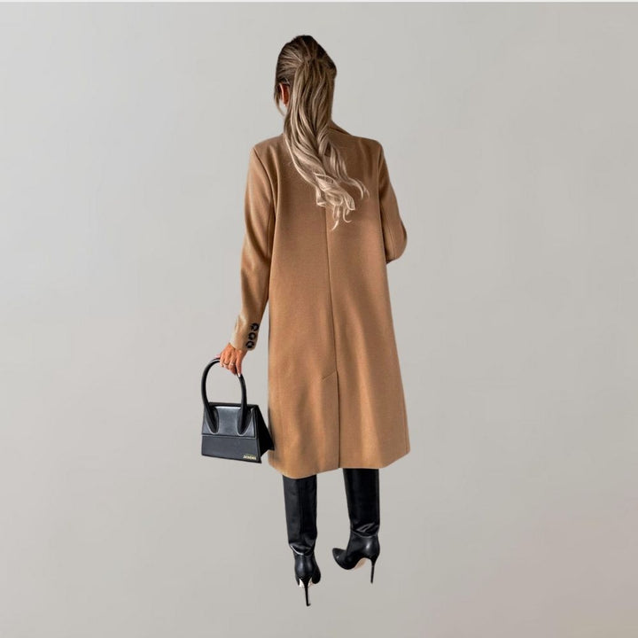 Women's long elegant winter coat, a fashionable warm jacket for chilly days.