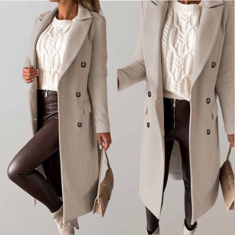 Stylish women's long winter coat, a sophisticated choice for cold weather.