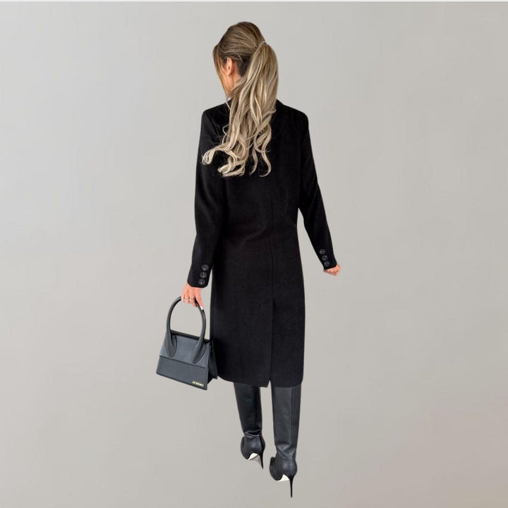 Chic women's long winter coat, a stylish choice for elegant winter fashion.