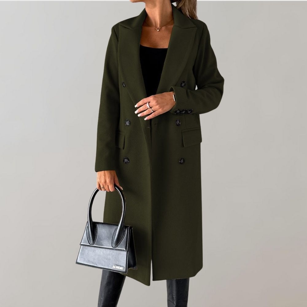 Warm & elegant women's long winter coat, essential outerwear for cold weather.