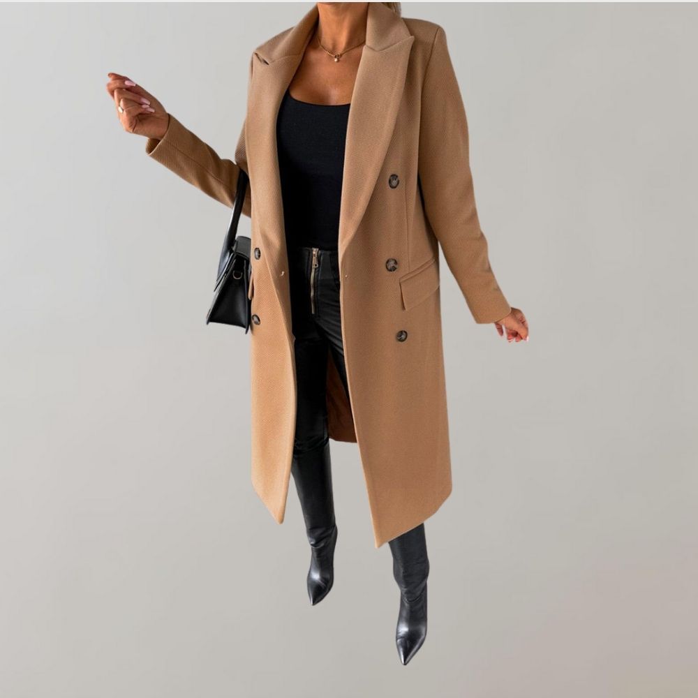 Stylish long winter coat for women, an elegant jacket for winter fashion.