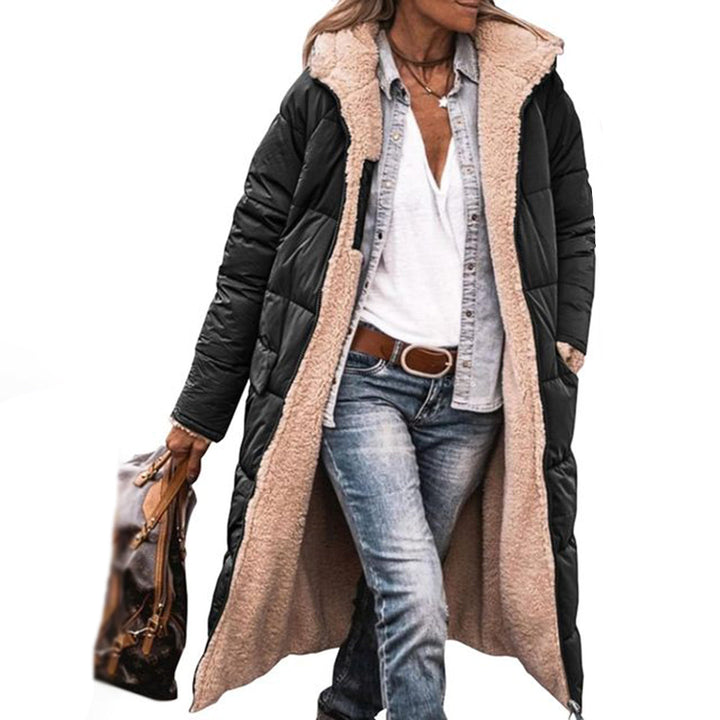 Elegant long women's winter coat, Nova, perfect for warm, stylish cold weather fashion. Classic outerwear.