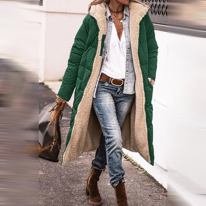 Nova elegant long women's winter coat, warm and stylish. Perfect classic outerwear for cold weather outdoor fashion.