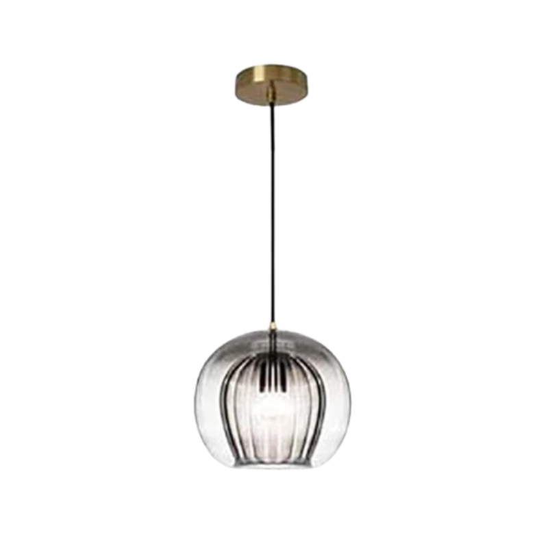 Designer aluminum and glass hanging lamp, adds modern elegance to any home decor.