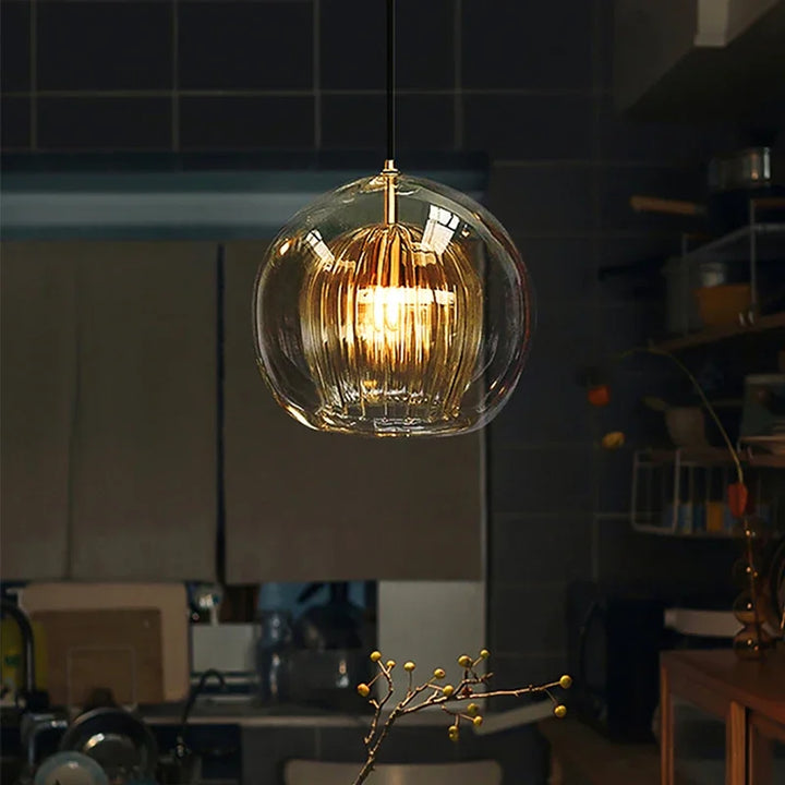 Energy-efficient LED pendant lamp, LumaLite modern design, adjustable for task or ambient lighting.