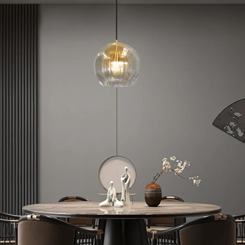 LumaLite modern pendant lamp, elegant aluminum & glass design, stylish home ceiling lighting.
