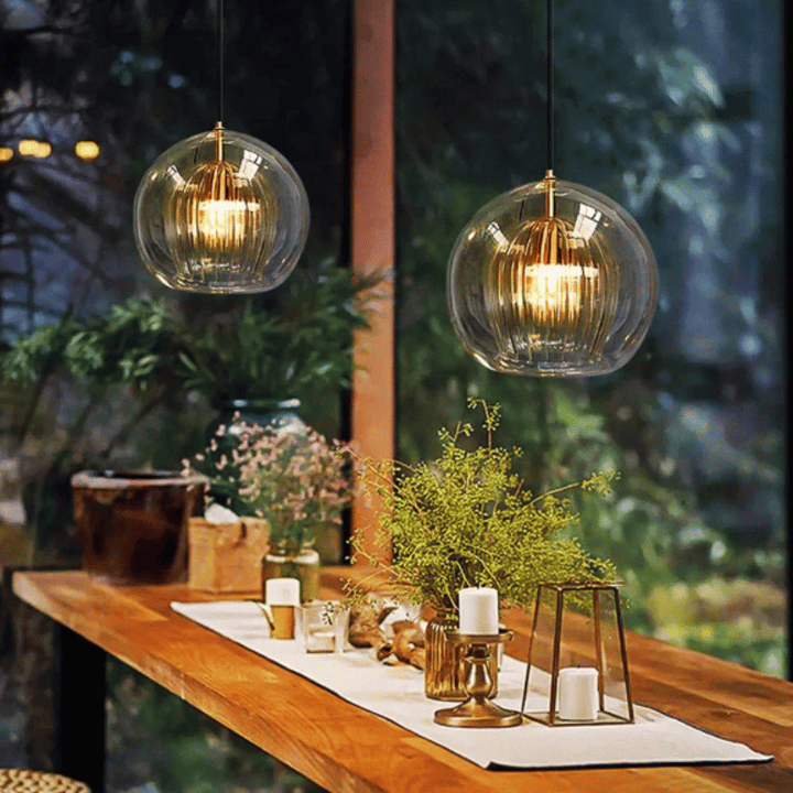 Chic modern hallway pendant lamp, adjustable height, durable aluminum-glass construction.