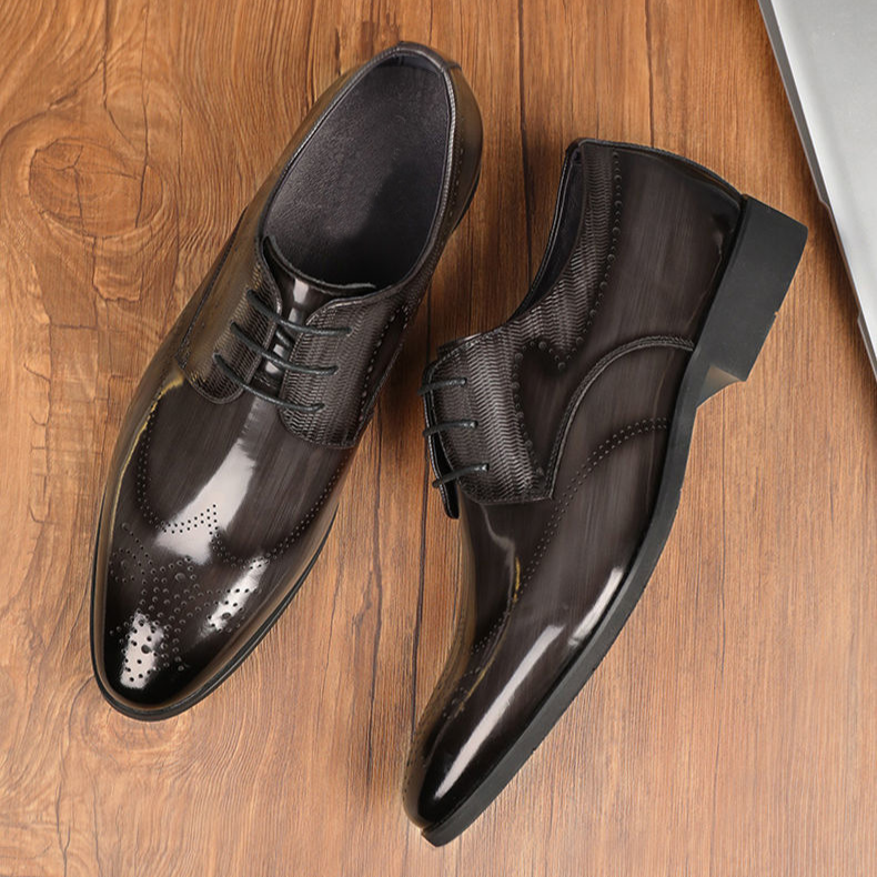 Polished leather men's brogue shoes, a confident choice for professional settings and special evening events.