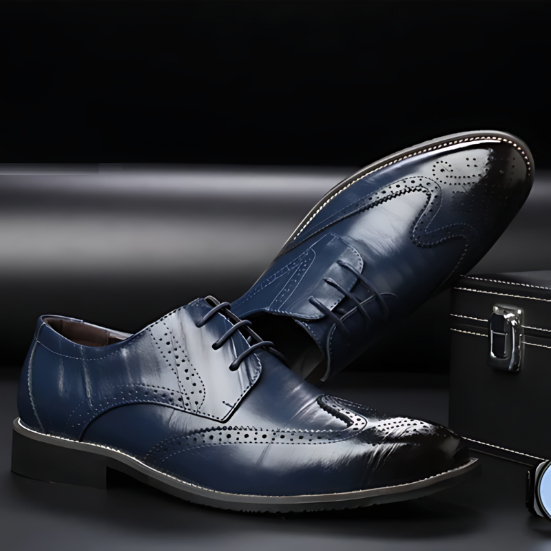 Classic men's brogue oxford dress shoes, ideal for formal attire, office wear, and special events.