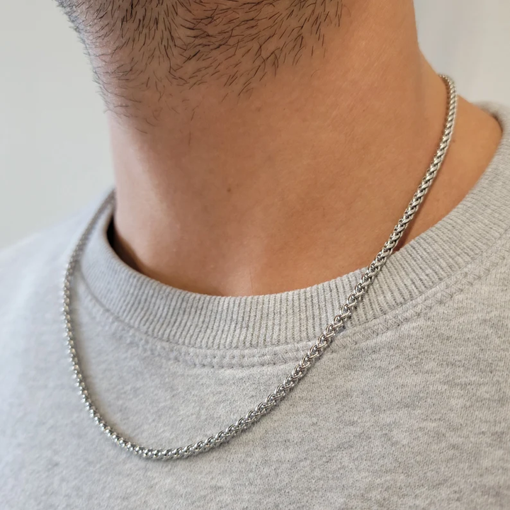 Stylish men's cross link chain necklace. Gold plated or silver finish, a durable statement piece for modern mens fashion.