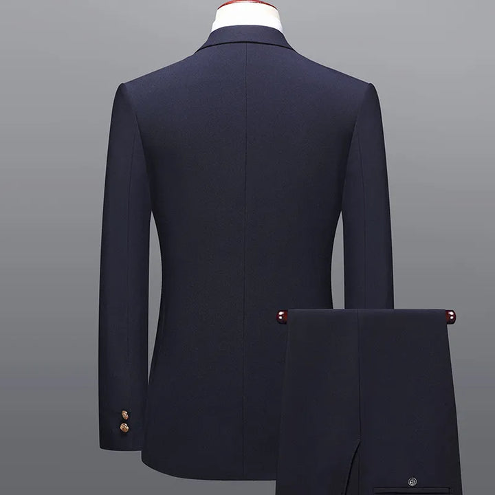 Stylish 2-piece men's dark blue suit, ideal formal wear for business, weddings, and special occasions.