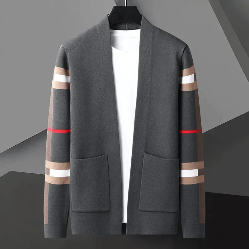 Classic men's elegant knit button-down cardigan. This stylish knitwear is perfect for versatile autumn fashion.