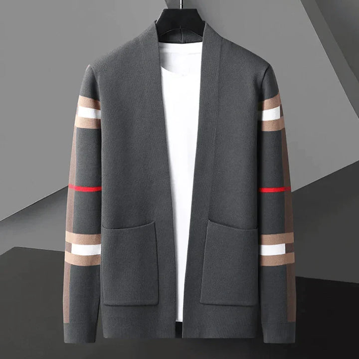 Classic men's elegant knit button-down cardigan. This stylish knitwear is perfect for versatile autumn fashion.