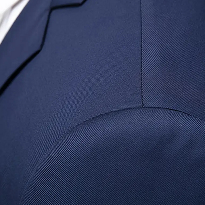 Professional men's three-piece business suit, slim fit formal wear for corporate events, meetings & office attire.